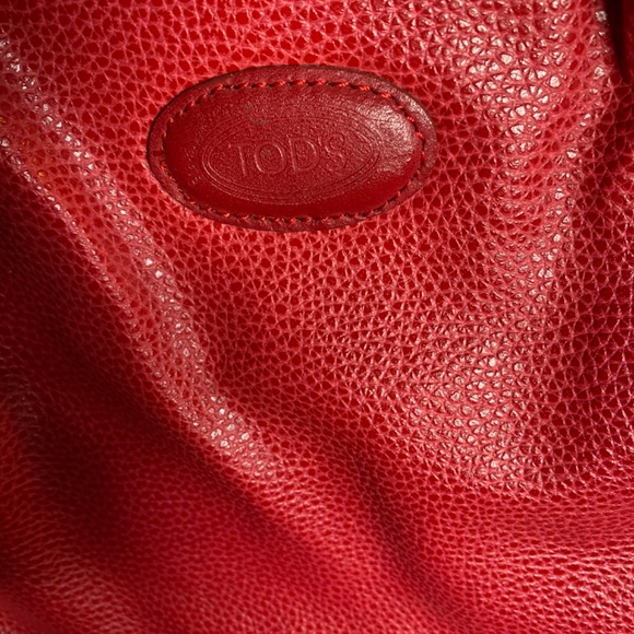 JP Tod's Handbag genuine red leather, suede lining, 2 handles, brass feet. Italy - Picture 2 of 14